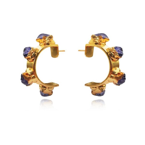 Culturesse 22K Gold Plating Sapphires Donatella Natural Raw Earrings Jewellery