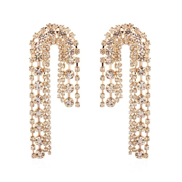 Culturesse Aria Clear Diamantes 14K Gold Plating Arch Earrings For Pierced Ears