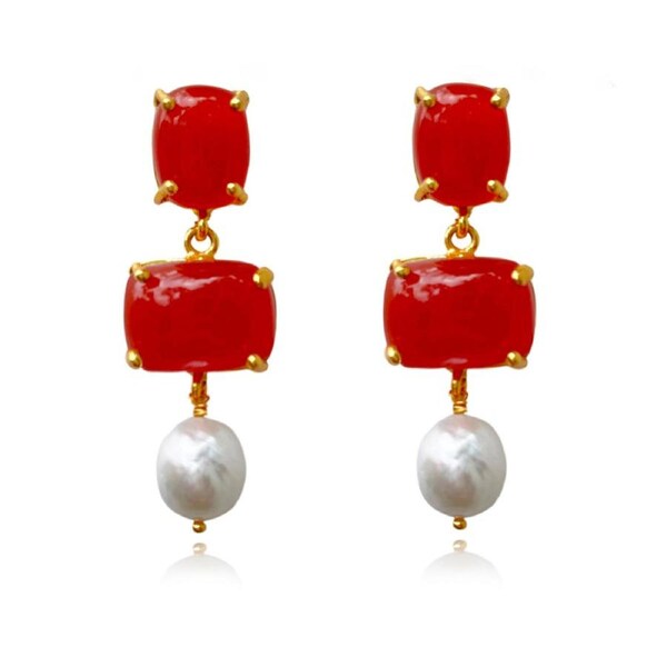 Culturesse Carmine Carnelian 24K Pure Gold Plating Drop Earring For Pierced Ears