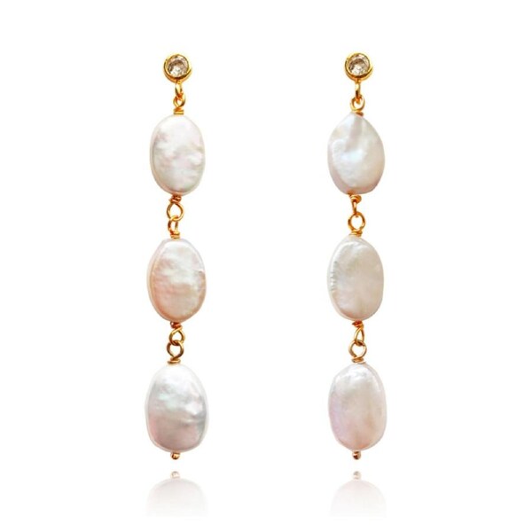 Culturesse Starling Freshwater Pearls 24K Pure Gold Plating Drop Earrings Gold