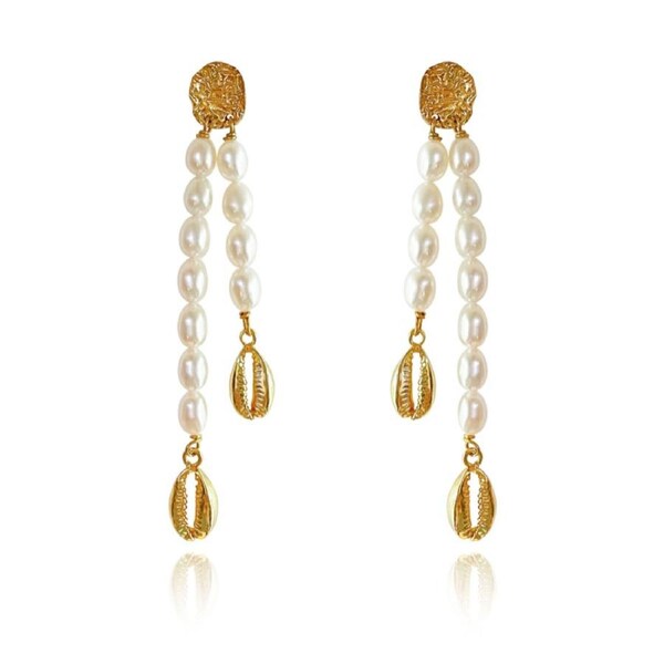Culturesse Calliope Freshwater Pearls24 K Pure Gold Plating Drop Earrings Gold