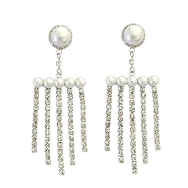 Culturesse Livia 95mm Rhinestone Tassel Earrings Fashion For Pierced Ears Silver