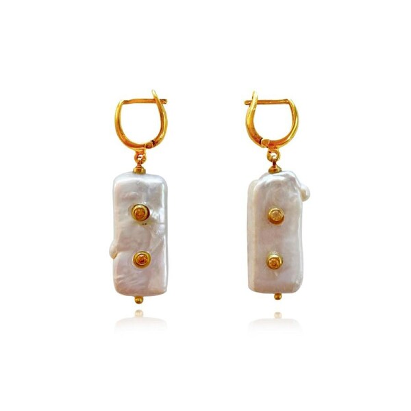 Culturesse Brynne Freshwater Pearls Zirconia No.1 Earrings 24K Pure Gold Plating