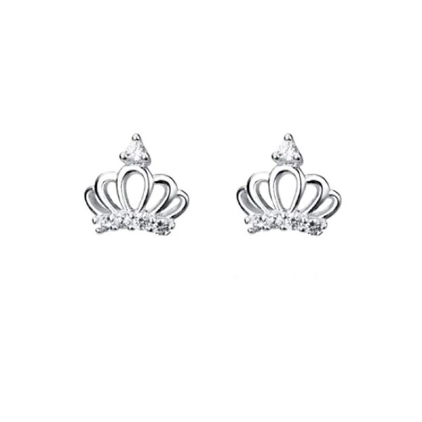 Culturesse 8mm Clear Zircon Little Princess Stud Crown Earrings Sterling Silver