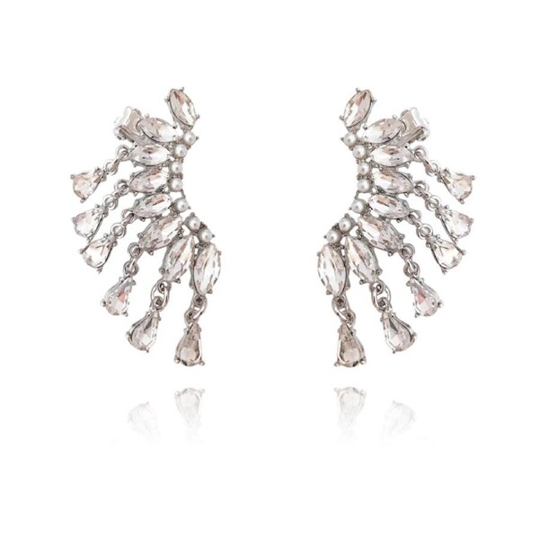 Culturesse Belle Crystal Diamantes Silver Plating Ame Diamante Climber Earrings