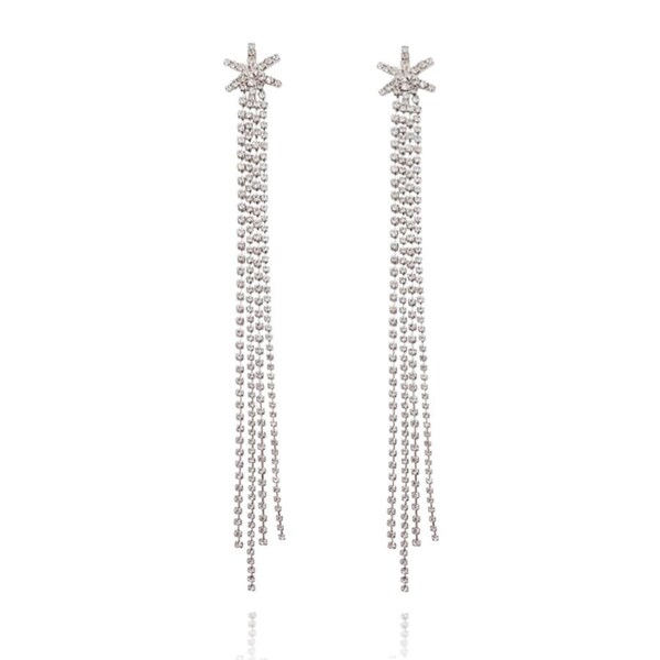 Culturesse Miranda 23cm Clear Diamantes Silver Plating Earrings For Pierced Ears