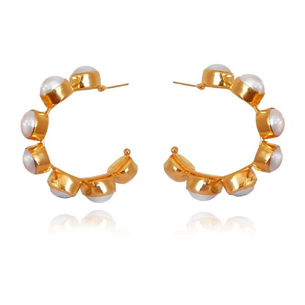 Culturesse Annalisa Natural Pearl 24K Pure Gold Plated Earrings For Pierced Ears