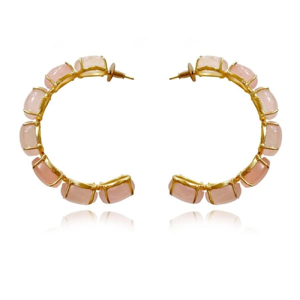 Culturesse Natural Rose Quartz Gemstones18K Gold Plating C-Hoop Earrings Women
