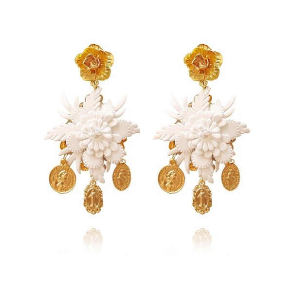 Culturesse Blanche Vegan Leather 14K Gold Plating Coin Earrings For Pierced Ears