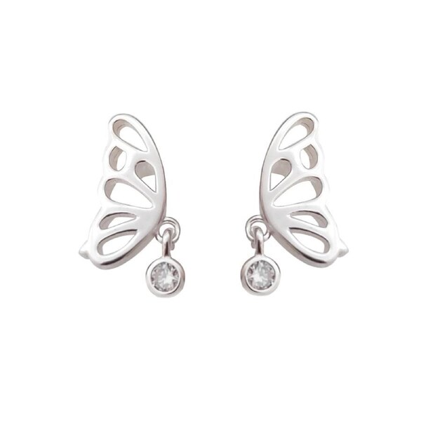 Culturesse 12mm Clear Zircon Open Your Wings Stud Earrings Sterling Silver