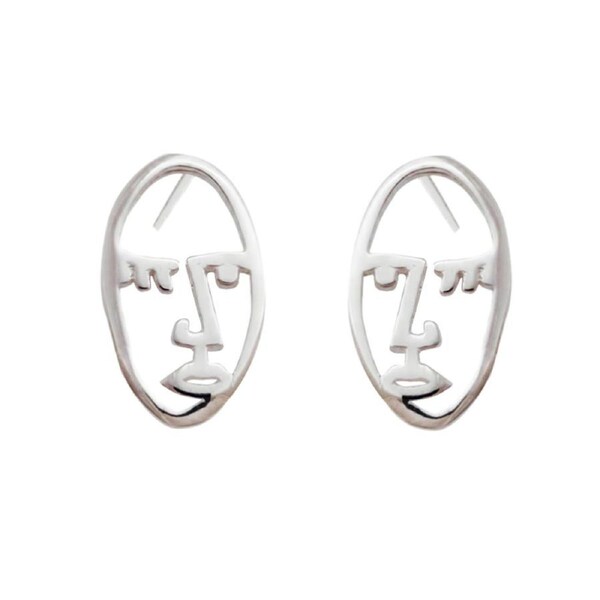Culturesse 13mm Little Artist Abstract Face Earrings Jewellery Sterling Silver