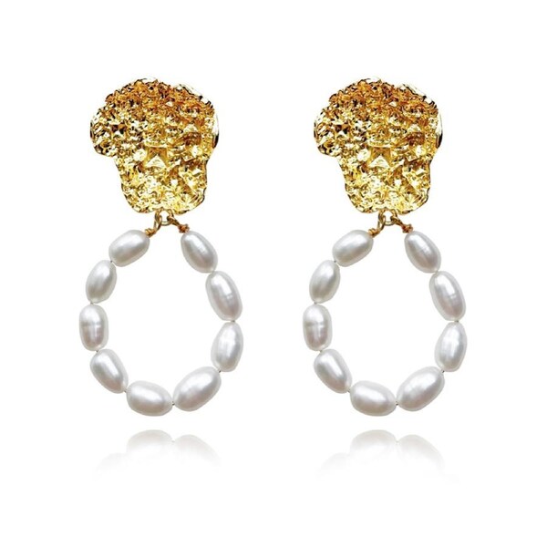 Culturesse Camila Freshwater Pearls 24K Pure Gold Plating Drop Earrings Gold