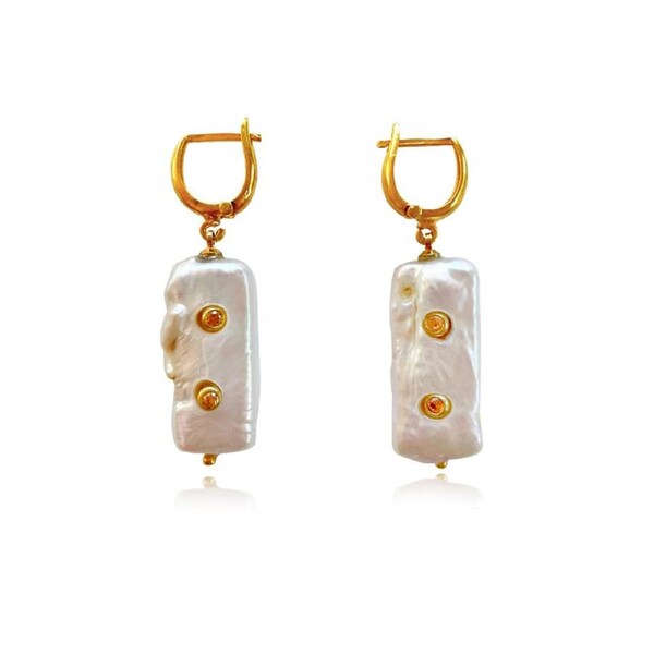 Culturesse Brynne 24K Pure Gold Plating Freshwater Pearl Zirconia Earrings Green