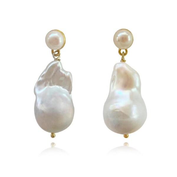 Culturesse Cassandra Sterling Silver Natural Pearl 24K Gold Plating Drop Earring