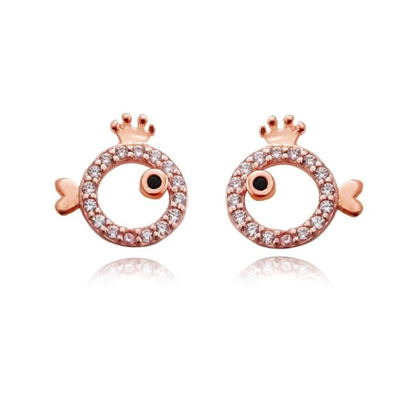 Culturesse Sterling Silver Zirconia Little Crown Fish Earrings 18K Gold Plating