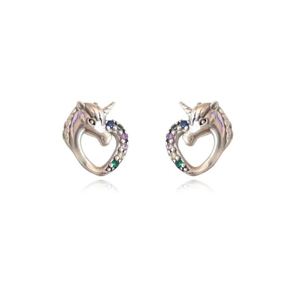 Culturesse Sterling Silver Austrian Cubic Zirconia Unicorn Stud Earrings Silver