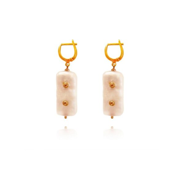 Culturesse Brynne Freshwater Pearls Zirconia Drop Earrings 24K Pure Gold Plating