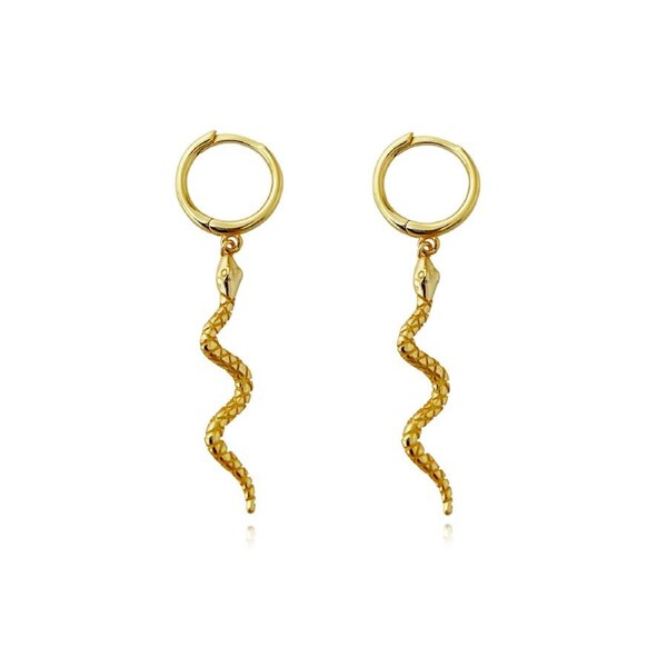 Culturesse Bambie 37mm Sterling Silver Serpent Drop Earrings 18k Gold Plating