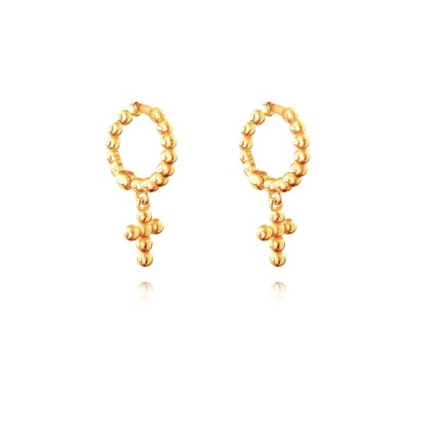 Culturesse Adina Sterling Silver Beaded Cross Drop Earrings 18 K Gold Plating