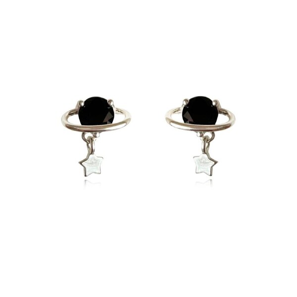 Culturesse Sterling Silver Black Zircon My Little Universe Dainty Stud Earrings