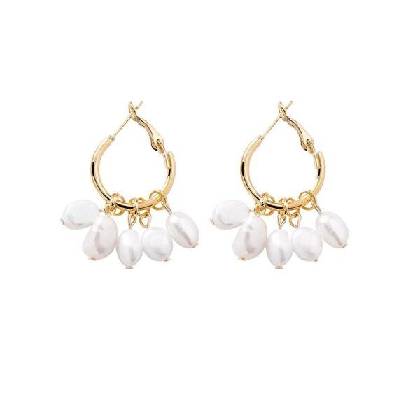 Culturesse Esmee 40mm Freshwater Pearl Hoop Earrings Women's Jewellery Gold