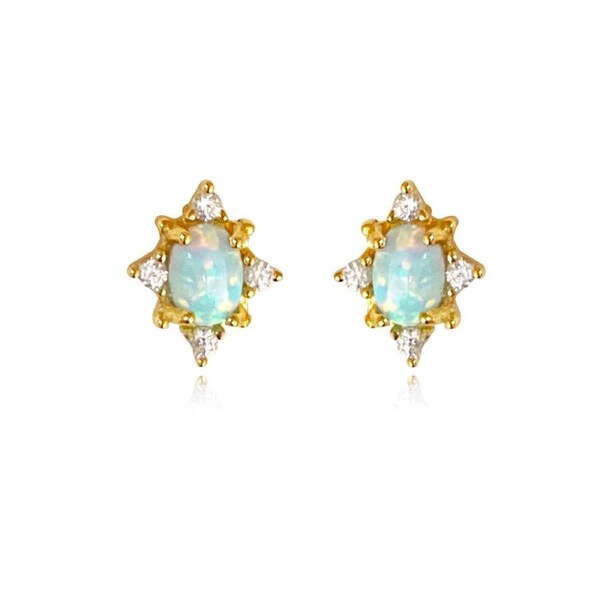 Culturesse Apricia Sterling Silver Dainty Opal Stud Earrings 18 K Gold Plating