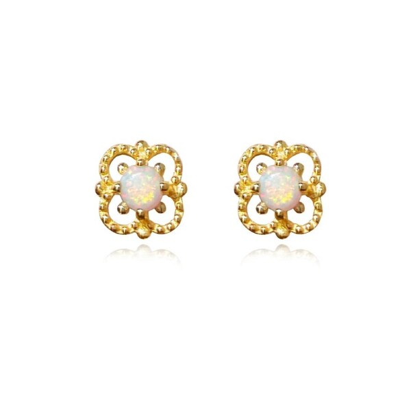 Culturesse Aeliana Sterling Silver Dainty Opal Stud Earrings 18 K Gold Plating