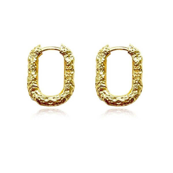 Culturesse Elma Sterling Silver 13mm Textured Huggie Earrings 18 K Gold Plating