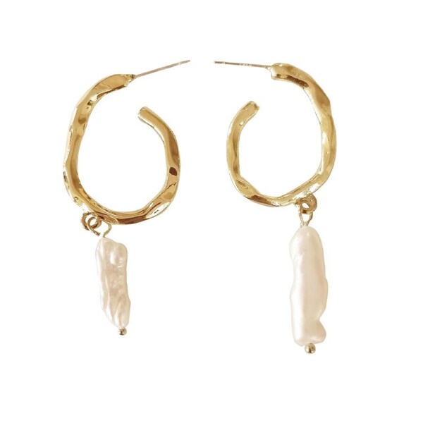 Culturesse Alatea 50mm Freshwater Pearl Hoop Earrings Jewellery 14K Gold Plated