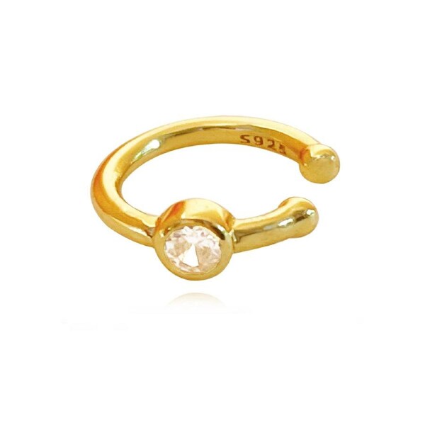 Culturesse Vi 12mm Zirconia Sterling Silver Single Cuff Earring 18K Gold Plating