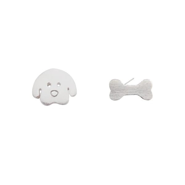 Culturesse 7mm Dog & Bone Mismatching Earrings Fashion Jewellery Sterling Silver