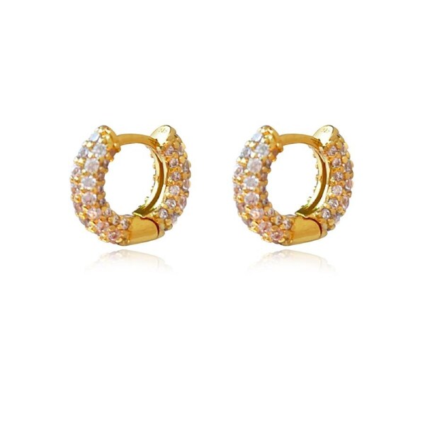 Culturesse Averie Sterling Silver 13mm Zirconia Huggie Earrings 18K Gold Plating