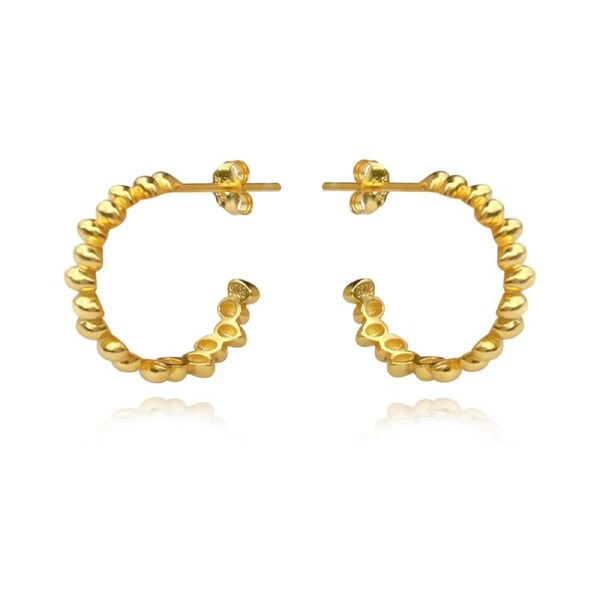 Culturesse Aisling 15mm Sterling Silver 18 K Gold Plating Beaded C Hoop Earrings