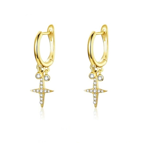 Culturesse Briar 15mm Zirconia Sterling Silver Hoop Earrings 18K Gold Plating