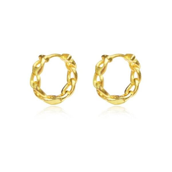 Culturesse Minnie Sterling Silver Dainty Chain Hoop Earrings 18k Gold Plating