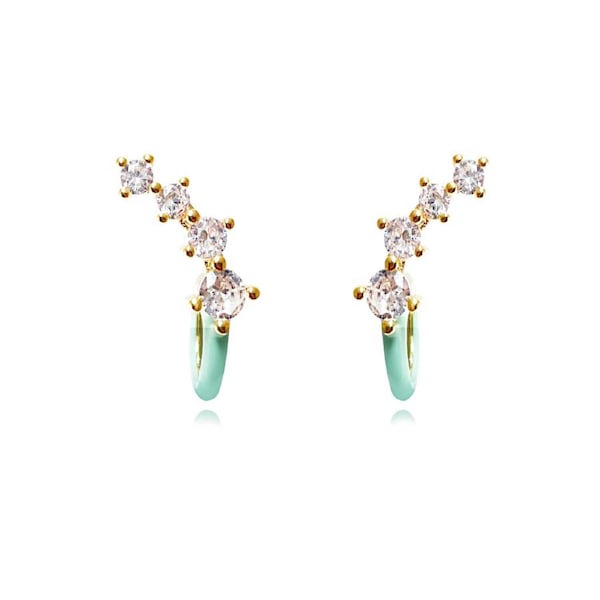 Culturesse Gabrielle Climber Earrings Green 18k Gold Plating Austrian Zirconia
