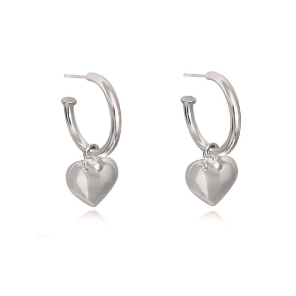 Culturesse Lavin 27mm Love Heart Drop Earrings Sterling Silver Rhodium Plating