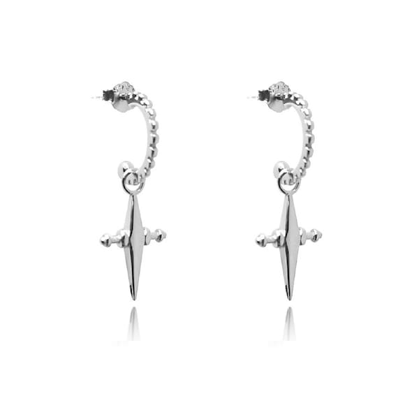 Culturesse Lyre 28mm Rhodium Plating Cross Drop Dainty Earrings Sterling Silver