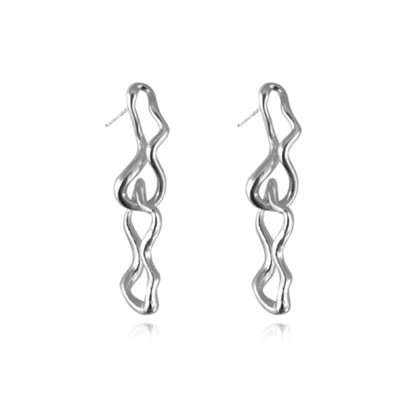 Culturesse Gisela Twin Line Drop Earrings Sterling Silver White Rhodium Plating