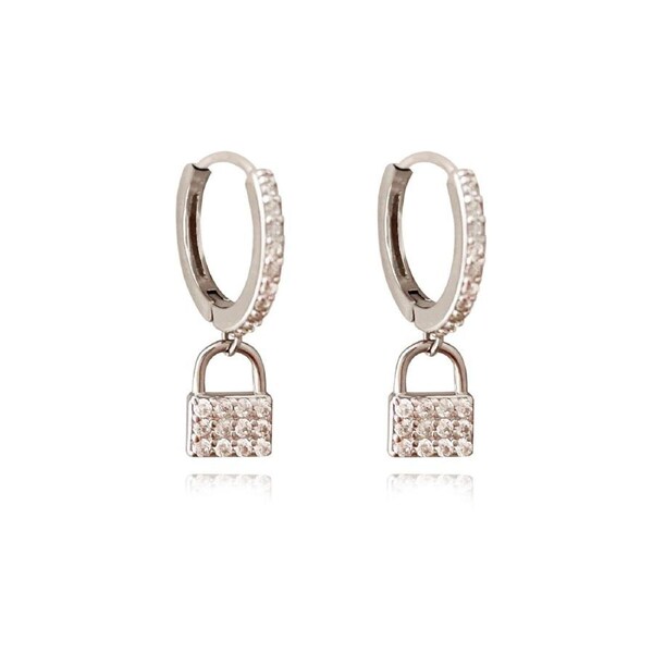 Culturesse Beatriz Padlock Drop Earrings Sterling Silver Austrian Cubic Zirconia