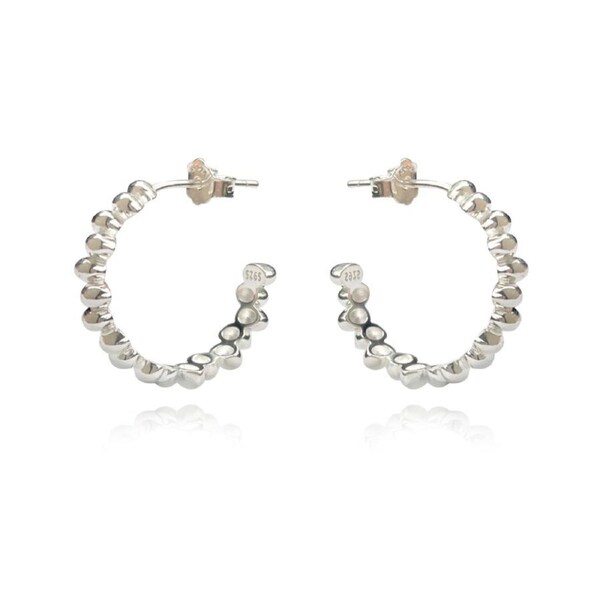 Culturesse Aisling Beaded C Hoop Earrings Sterling Silver White Rhodium Plating