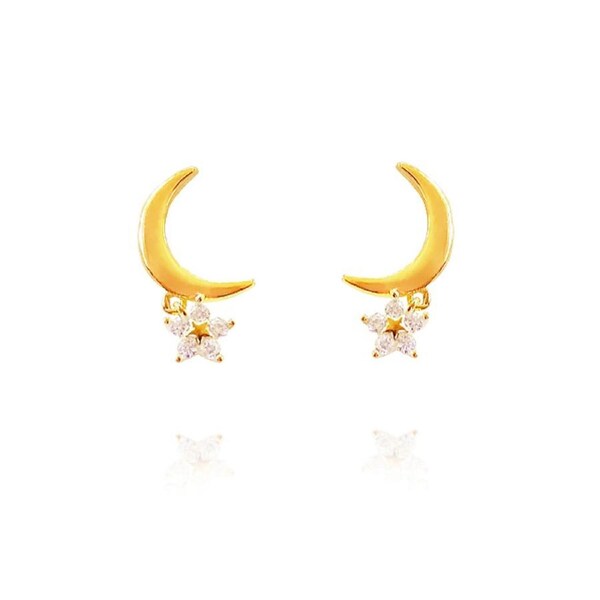 Culturesse Gemma Moon Earrings Sterling Silver 18K Gold Filled Austria Zirconia