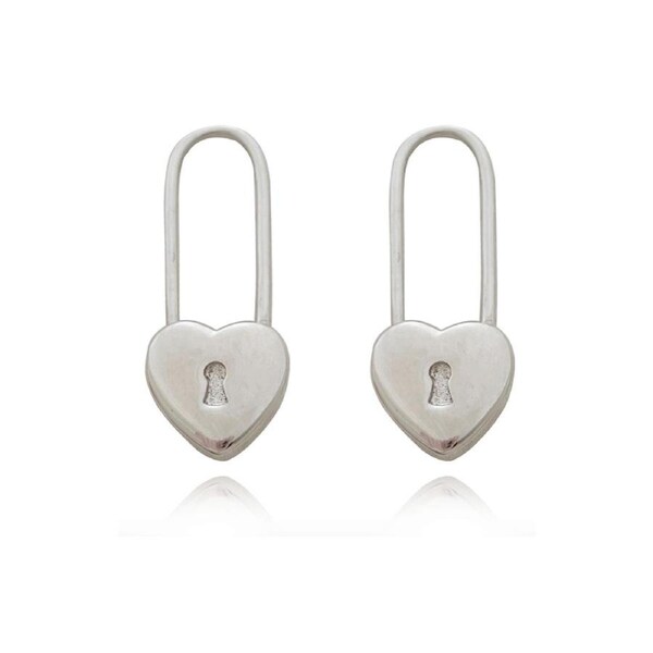 Culturesse Lark 19mm Love Heart Padlock Fashion Drop Earrings Sterling Silver