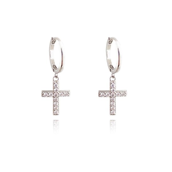 Culturesse Halo 30mm Cross Drop Earrings Ear Sterling Silver Cubic Zirconias