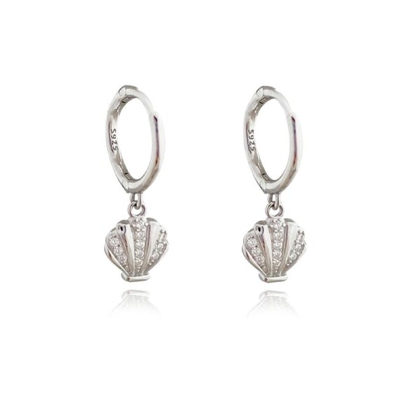 Culturesse Meryl 19mm Dainty Clam Drop Earrings Sterling Silver Cubic Zirconias