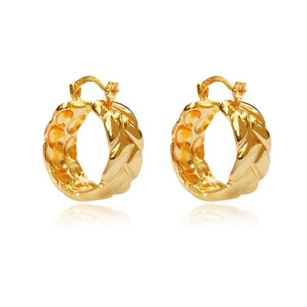 Culturesse Emani Gold Weave 28mm Huggie Earrings Jewellery 24K Pure Gold Plating