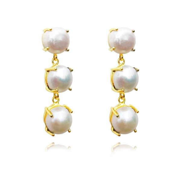 Culturesse Lyanna 3-Pearl 38mm Drop Earrings Freshwater Pearls 18K Gold Plating