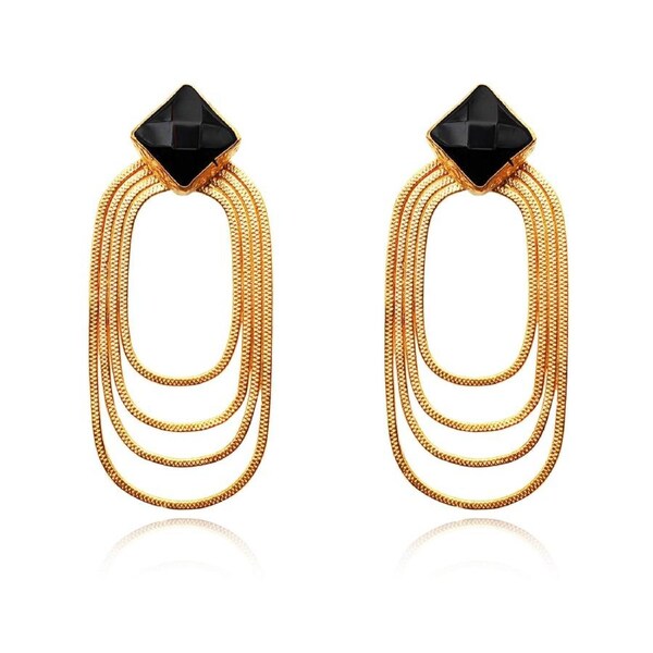 Culturesse Leora Stud Earrings 24K Pure Gold Plating Natural Black Onyx Stones