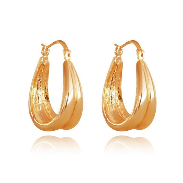 Culturesse Valletta Double Rim 34mm Hoop Fashion Earrings 24K Pure Gold Plating