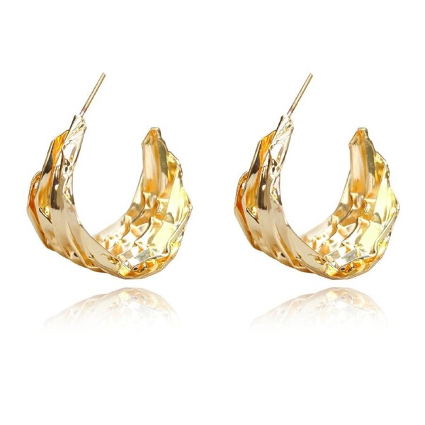 Culturesse Raphaella Sculpture 35mm Curve Huggie Earrings 24K Pure Gold Plating